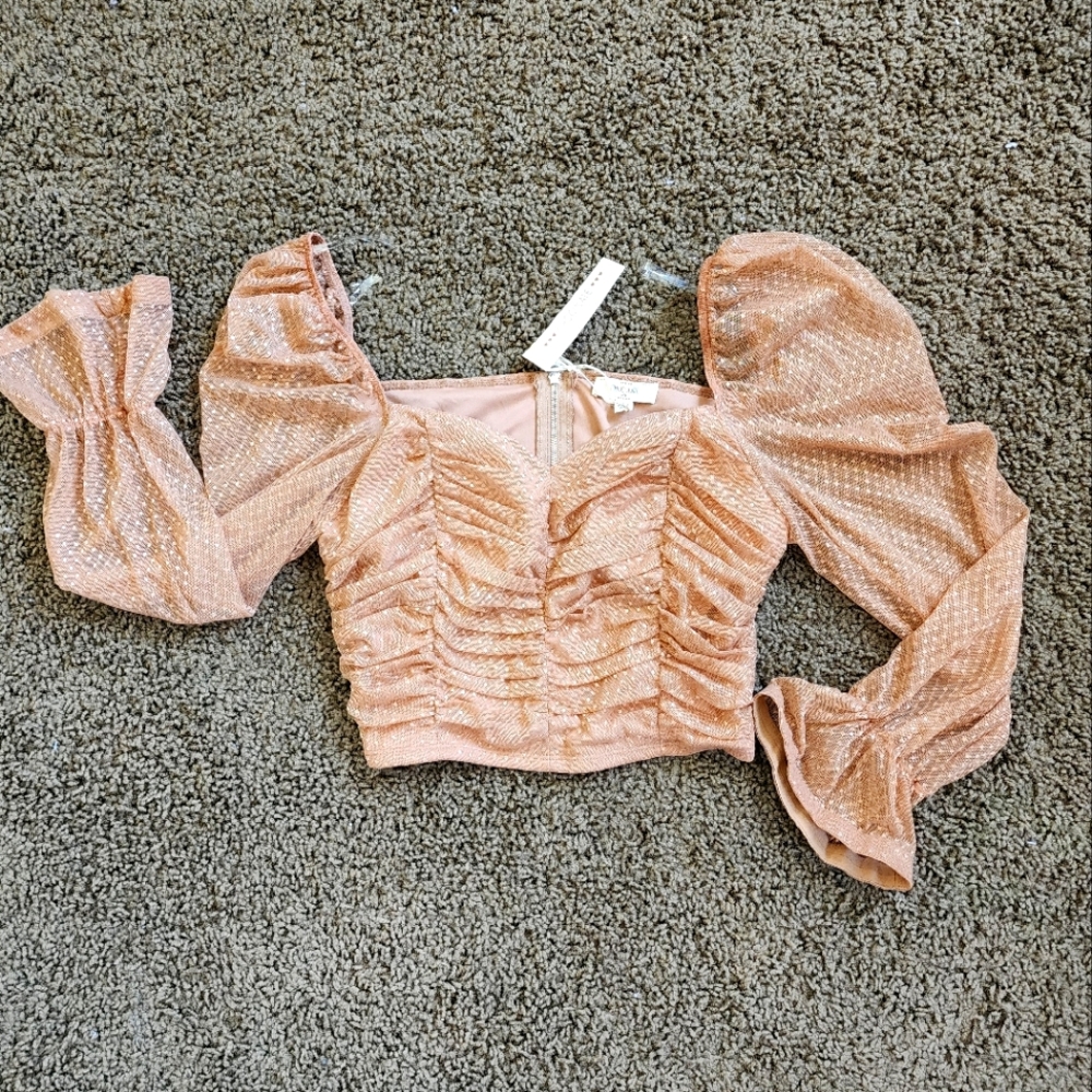 Nude Brown Cropped Long Sleeve Top